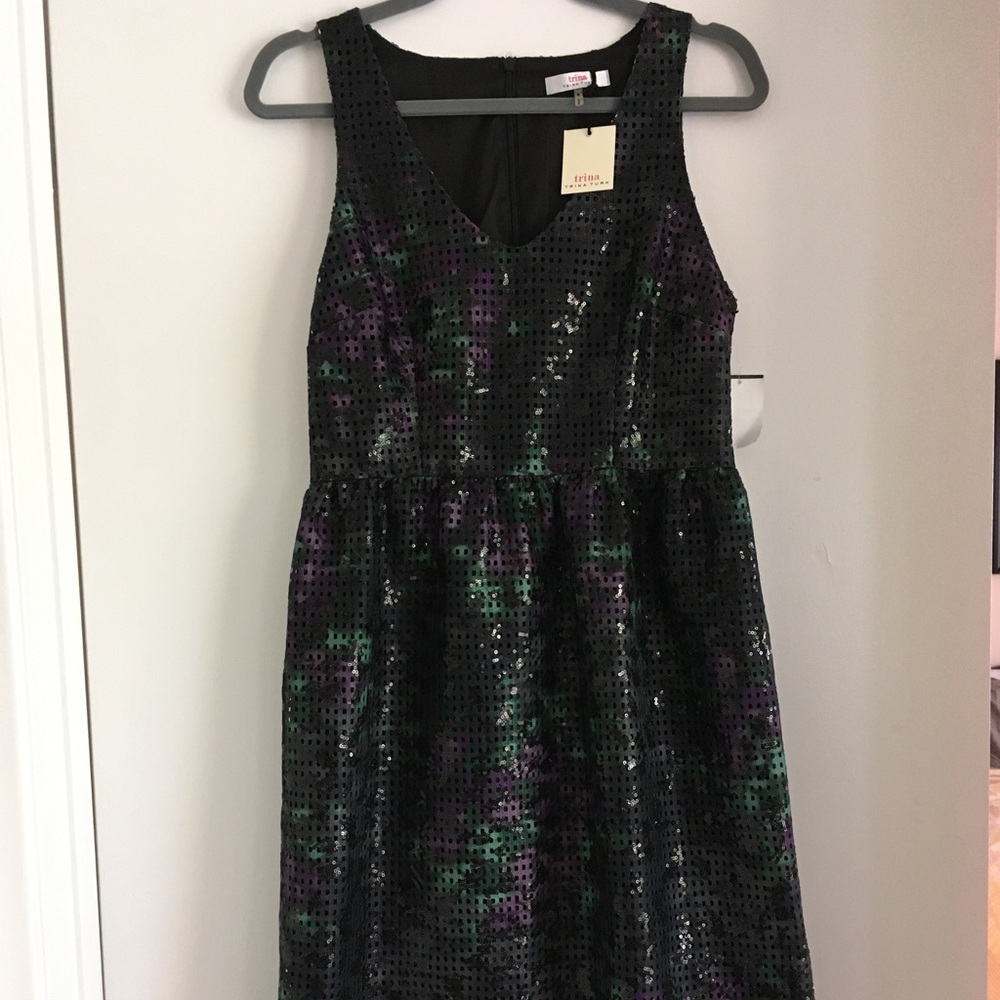 NWT Trina Turk black sequin cocktail dress M - Picture 1 of 13